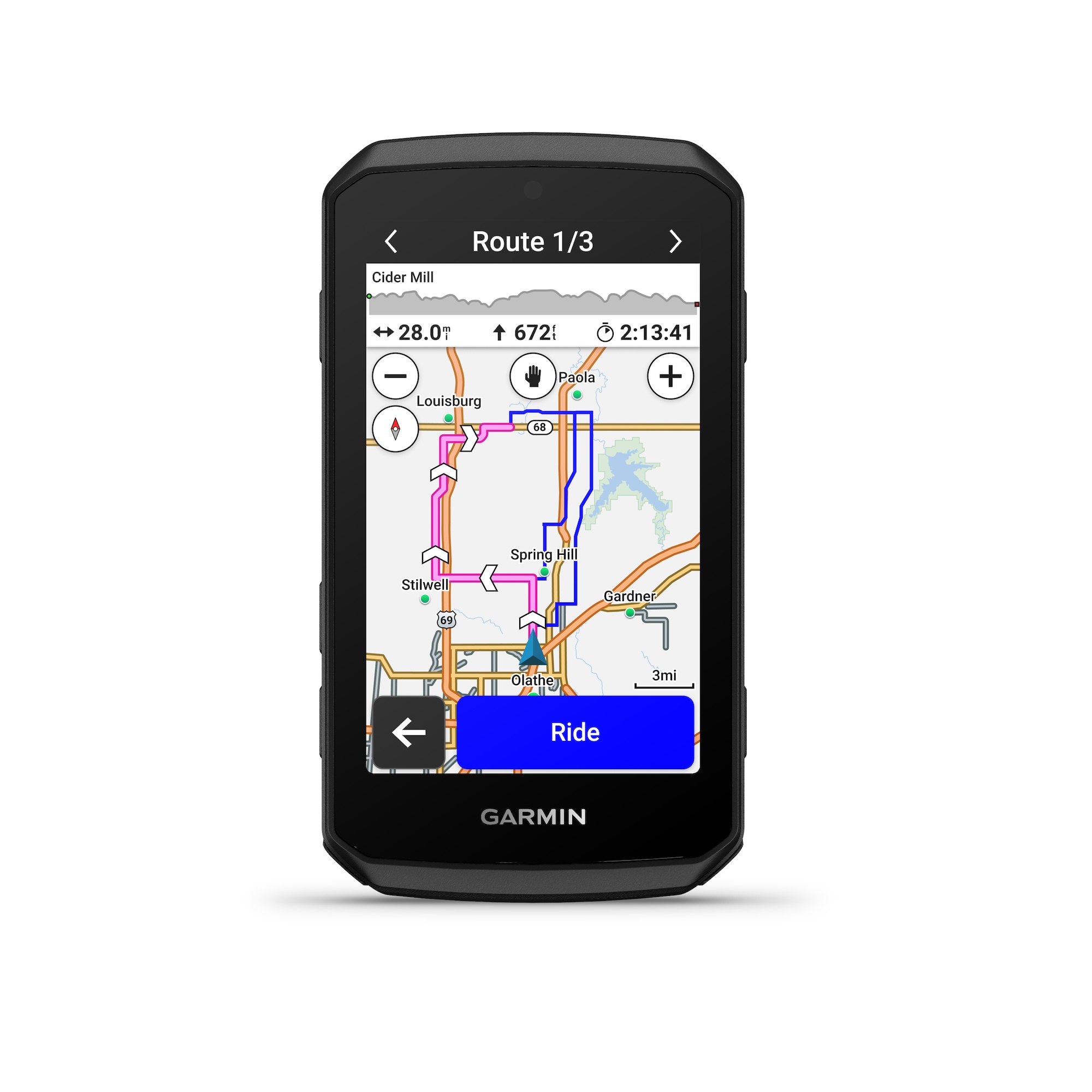 Màn hình Garmin Edge 1060 hiển thị lộ trình đa điểm, điều khiển bằng giọng nói